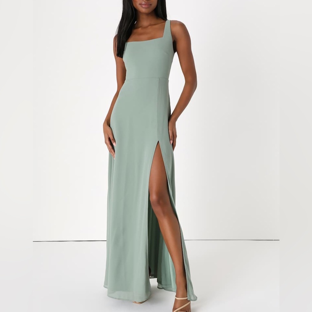 Lulus Remarkable Arrival Sage Brush Sleeveless Maxi Dress large